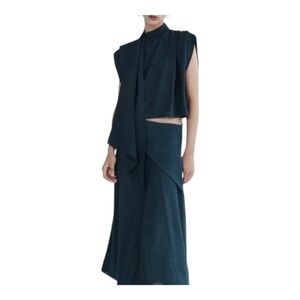 Zara Dark Blue Fluid Flyaway A-Line Wrap Midi Skirt Women’s Size M NWOT